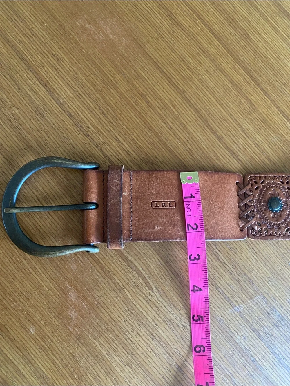 Lauren Ralph Lauren Gorgeous Large Leather Medallion Belt Large Brass Buckle L